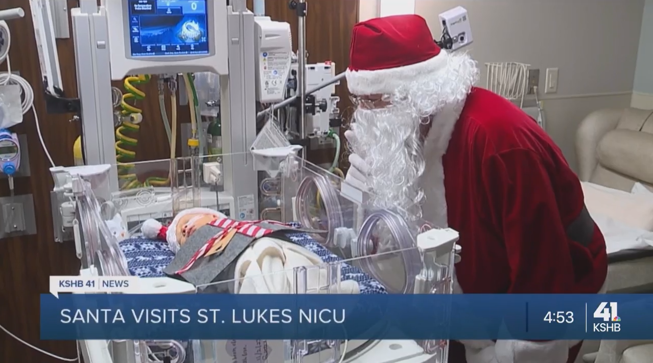 KSHB Santa Visits Babies and Families in the NICU Saint Luke's